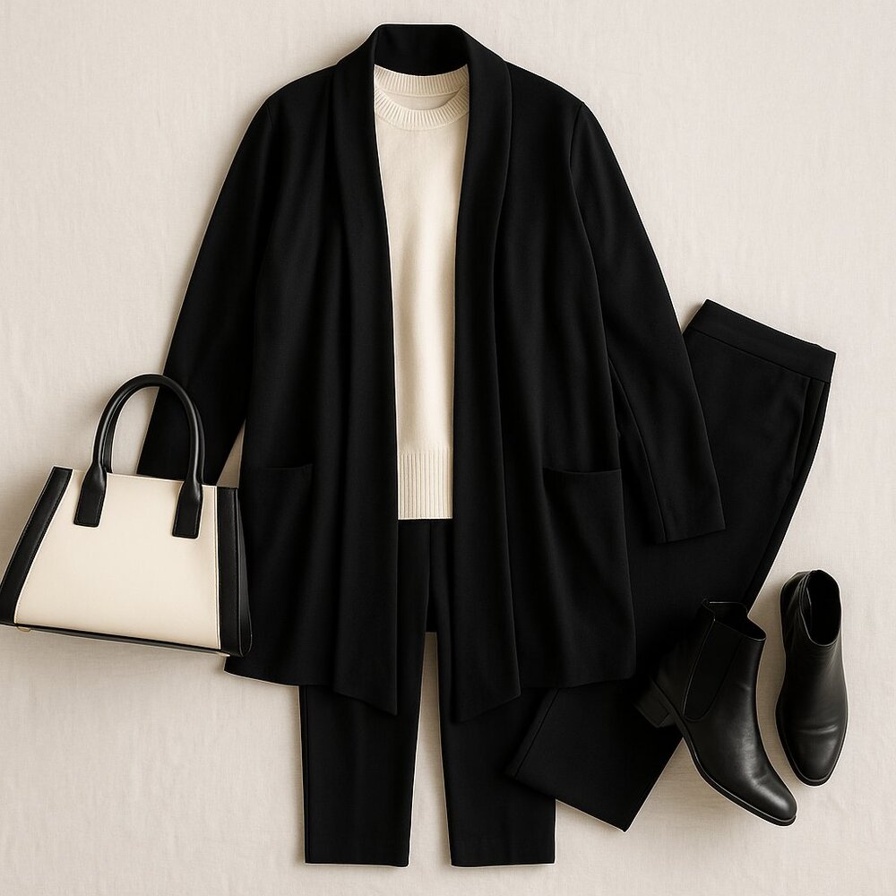 🖤 Elegant Black Soft-Drape Open Front Jacket — F… - image 3